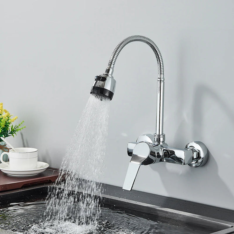 Afralia™ Stream Spray Bubbler Dual Hole Wall Mounted Kitchen Faucet