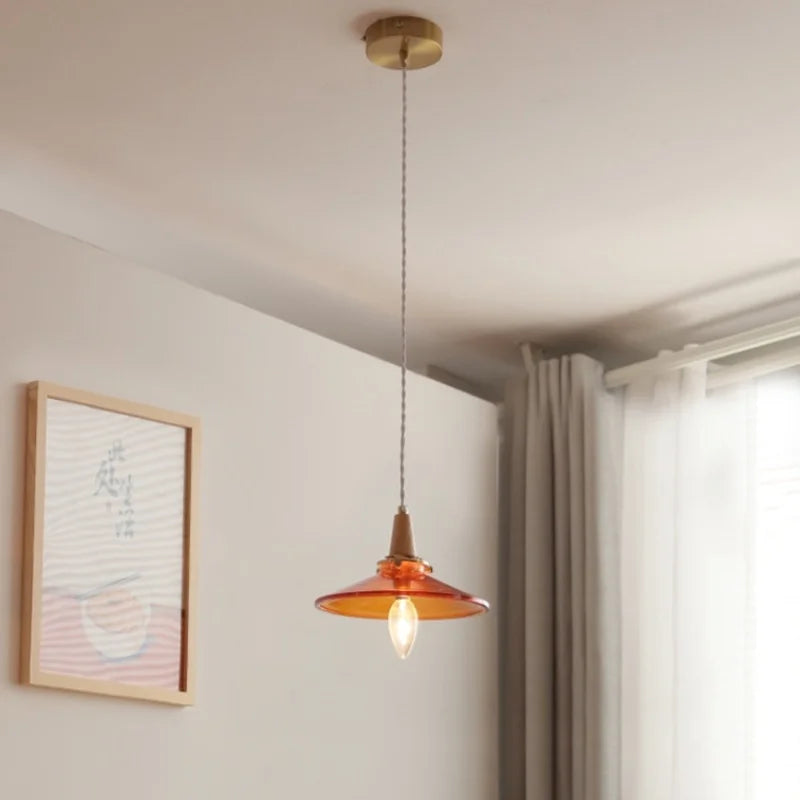 Afralia™ Wood Amber Glass LED Pendant Light Fixture - Nordic Modern Hanging Lamp