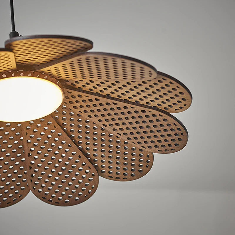 Petal Shape Wood Dining Room Pendant Lights, Adjustable Cord, Warm Glow, Afralia™ Brand