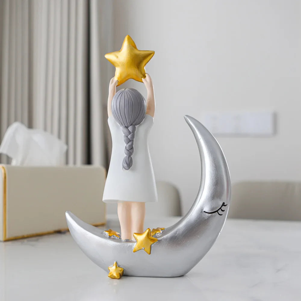 Nordic Moon Girl Figurine by Afralia™ - Elegant Kids' Gift & Home Decor Craft