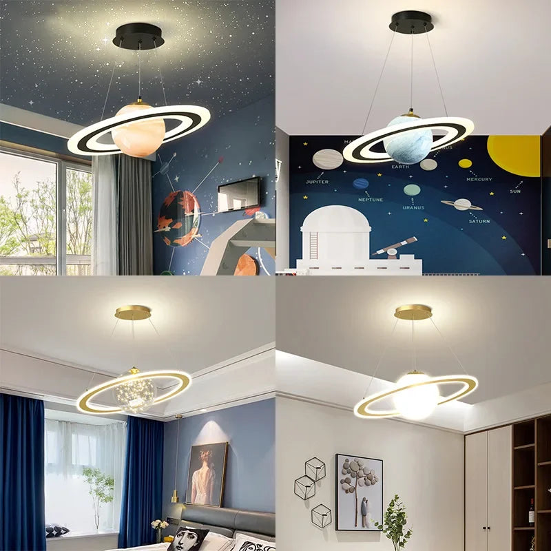 Afralia™ Children'S Space Star Astronaut LED Pendant Lamp for Boys Room, Acrylic Indoor Decor