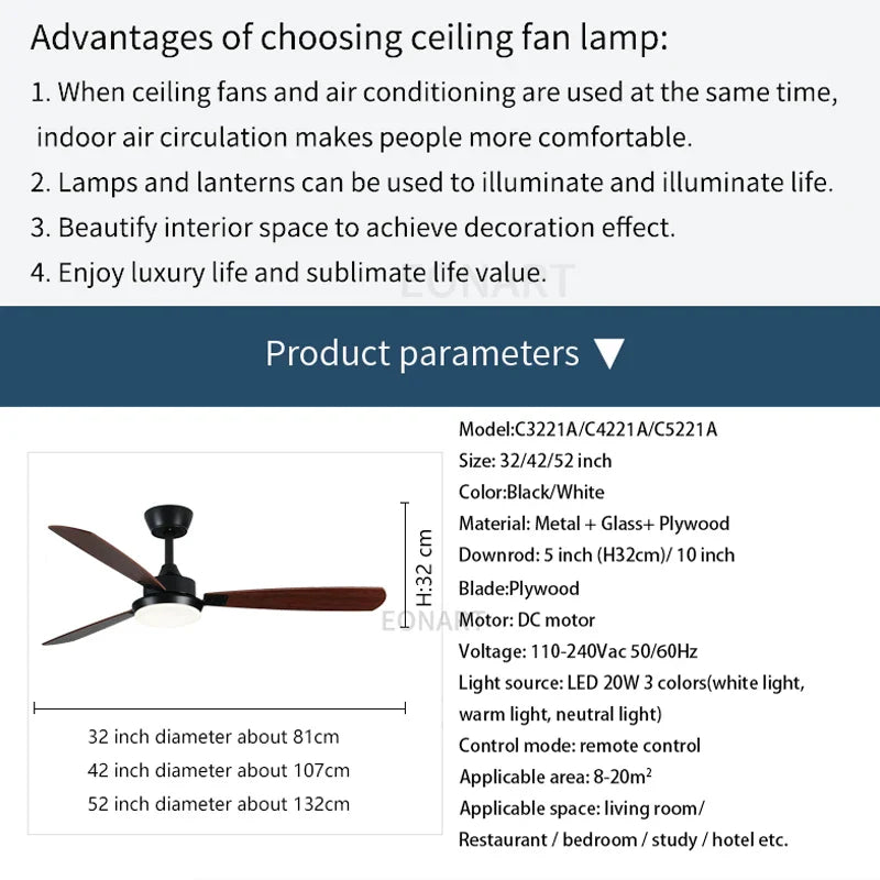 Afralia™ 52" LED Ceiling Fan with Modern Design & Remote Control