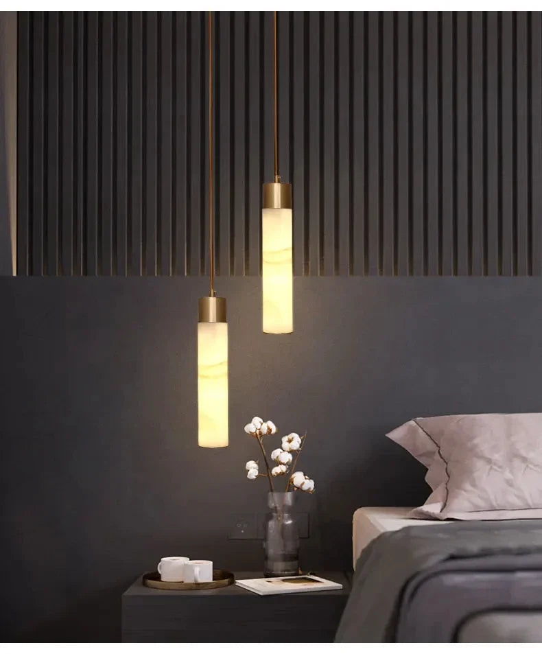 Afralia™ Copper LED Pendant Light: Modern Marble Single Head for Bedroom, Restaurant, and Corridor