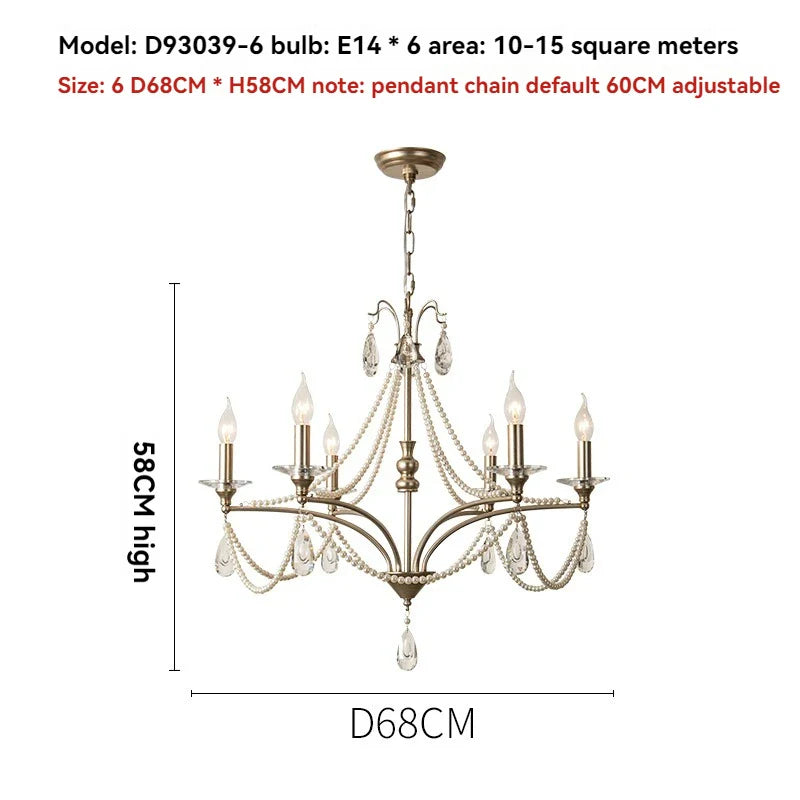 Afralia™ French Retro Pearl Crystal Chandelier for Home Dining Room Villa Luxury Decor