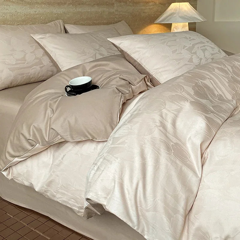 Afralia™ Satin Jacquard Cotton Fitted Sheet Set for Adults 1.5/1.8M Bed