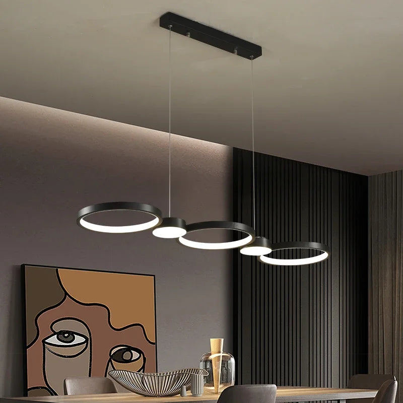 Afralia™ Modern Black Ring LED Chandelier for Living Room, Bedroom, and Dining Room
