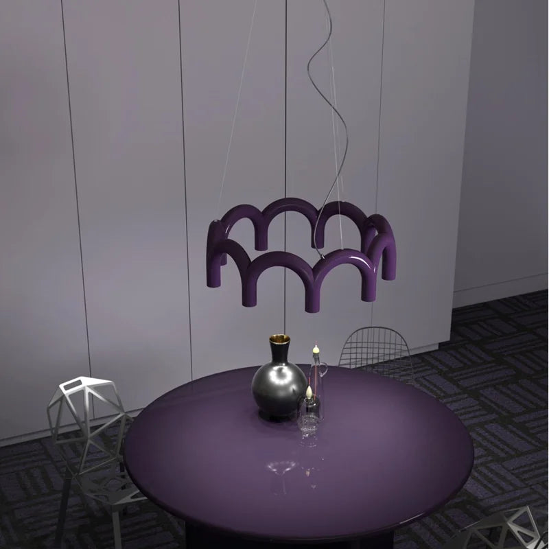 Afralia™ Oblure Arch Chandelier LED Black White Orange Blue Metal Light