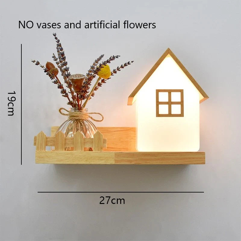 Afralia™ Wooden Pot Plant Wall Lamp Nordic Style LED Light Fixtures
