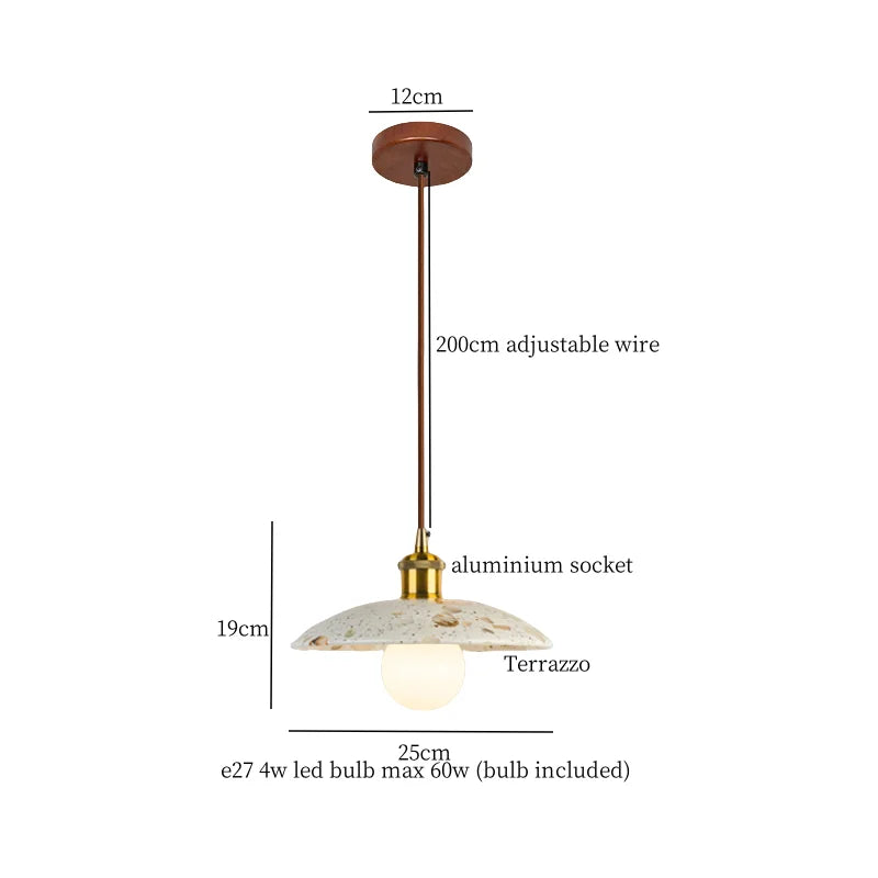 Afralia™ Terrazzo Half Circle LED Hanging Pendant Light Vintage Japanese Style