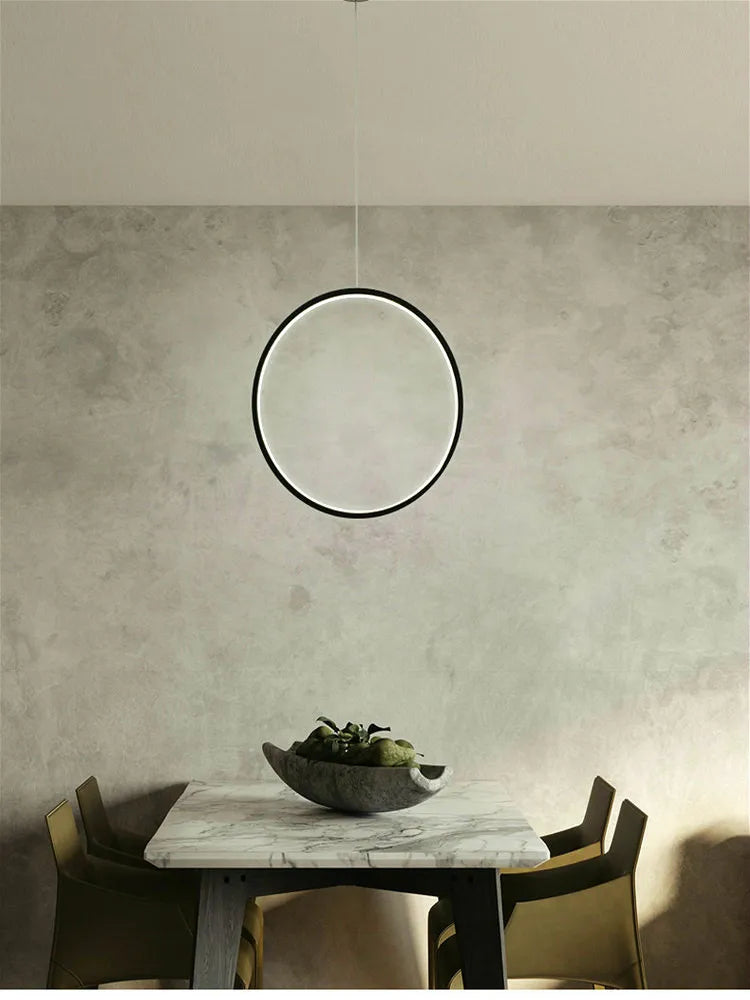 Afralia™ LED Ring Chandelier: Minimalist Black Circle Pendant Light for Living Room Lighting