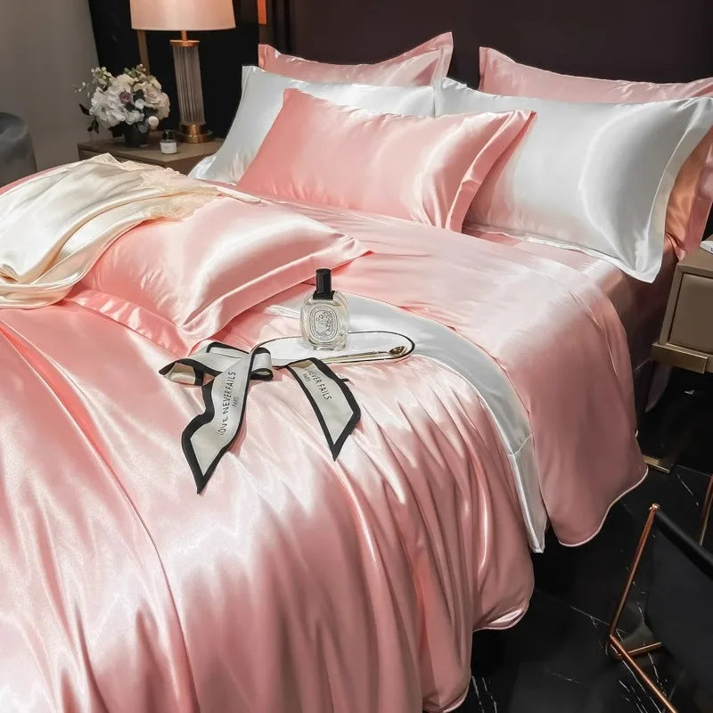 Afralia™ Silk Bedding Set: Mulberry Silk Duvet Set with Fitted Sheet, King or Queen Size