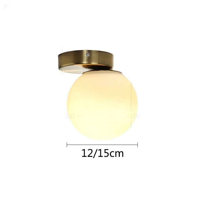 Afralia™ Glass Round Ceiling Lamp Brass Metal Lights for Hallway and Aisle