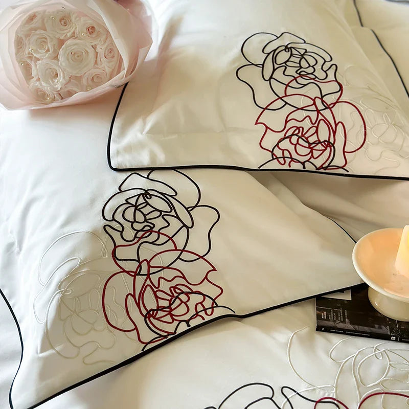 Afralia™ Rose Flowers Luxury Embroidery Bedding Set - 1000TC Egyptian Cotton 4Pcs