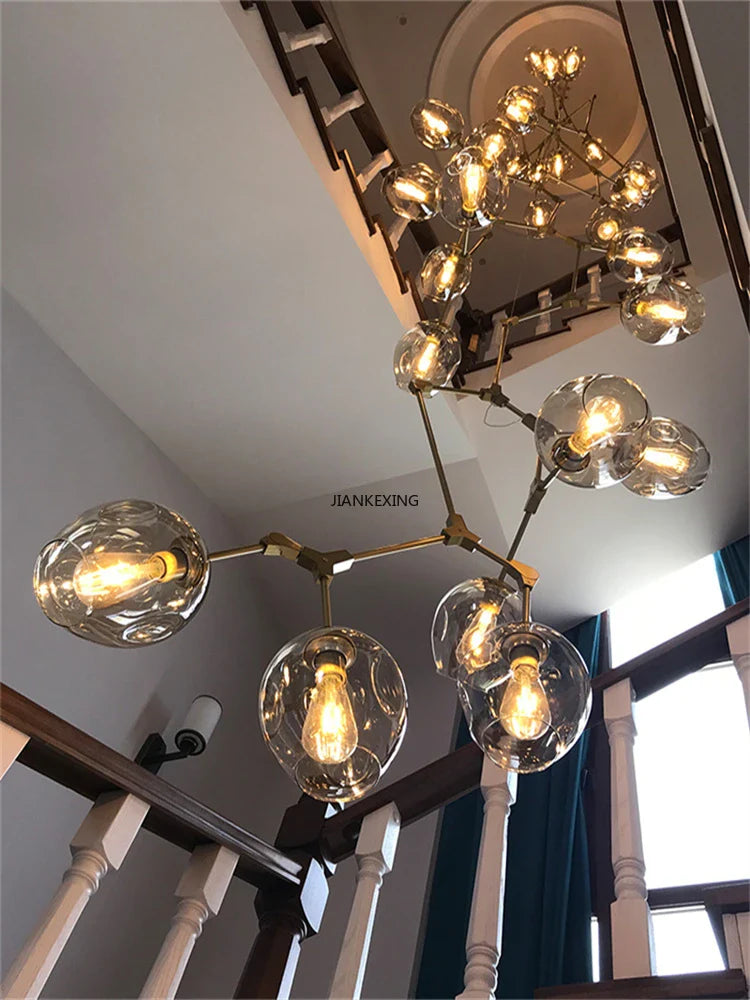 Afralia™ Glass Branching Staircase Chandelier with LED Multi-Color Lampshades.