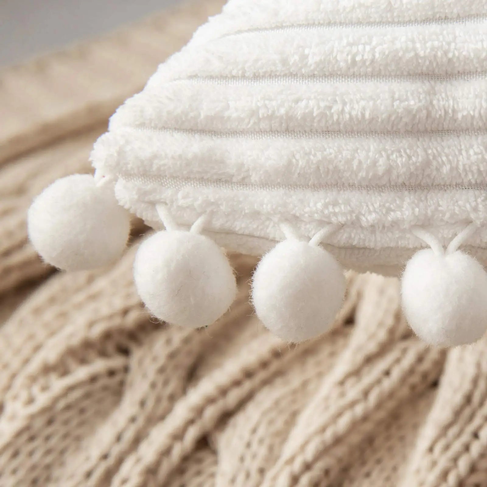 Afralia™ Striped Corduroy Pom-pom Cushion Covers - Skin Friendly Solid Color Pillow Sham