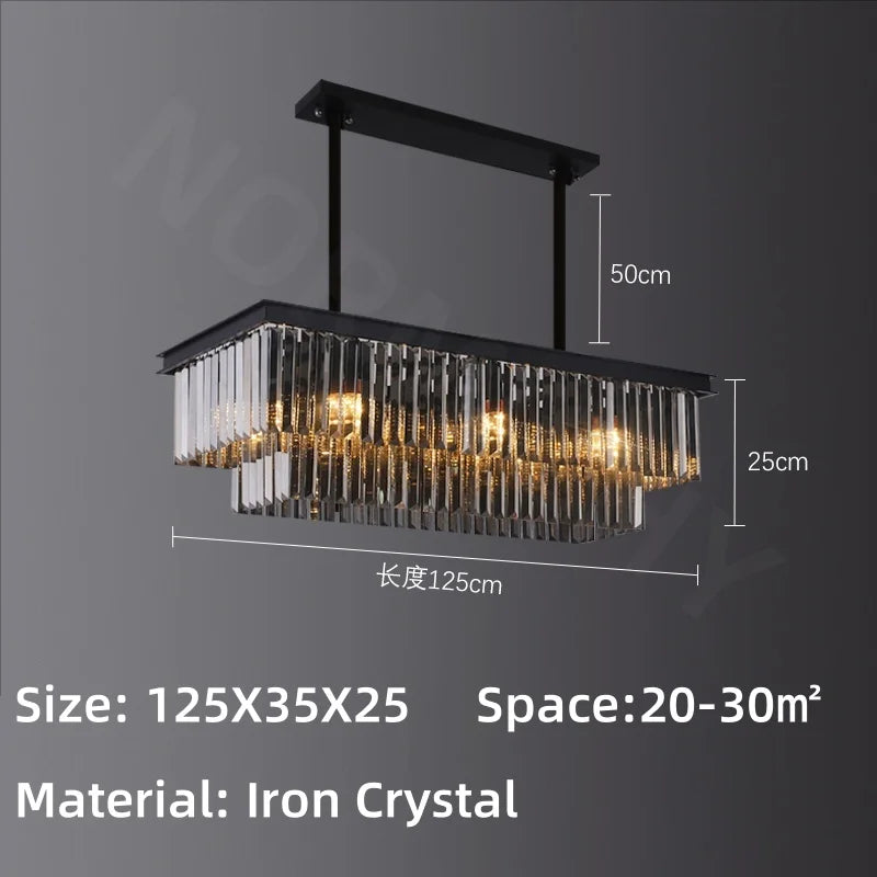 Afralia™ Crystal Pendant Light: Black Rectangular Dining Room Fixture, American Style Retro Design