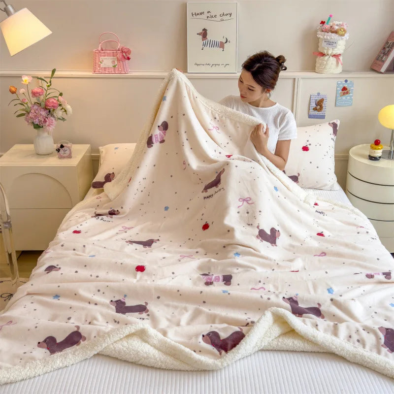 Afralia™ Cartoon Printed Lamb Wool Blanket: Soft, Skin-Friendly Sofa Cover for All Seasons