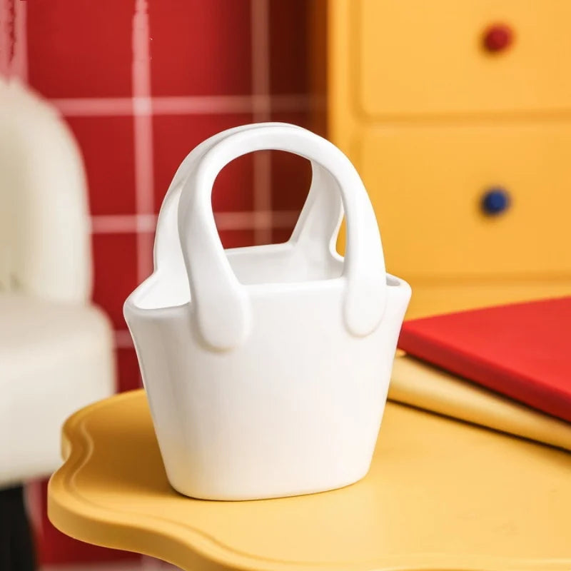 Afralia™ Ceramic Vase Handbag Terrarium Home Decoration Flower Arrangement Accessories