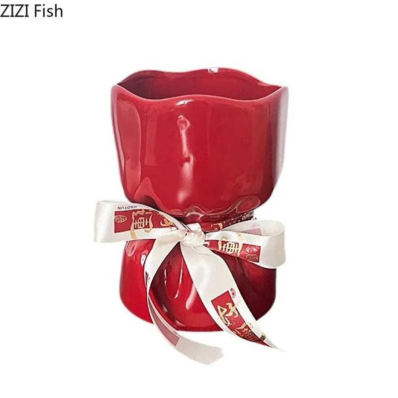 Afralia™ Ceramic Bouquet Vase Desk Decoration Room Aesthetic Decor