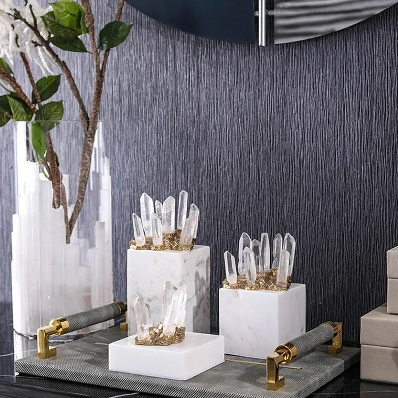 Afralia™ Crystal Stone Marble Ornament | Clear Natural Decorative Figurines for Home Decor