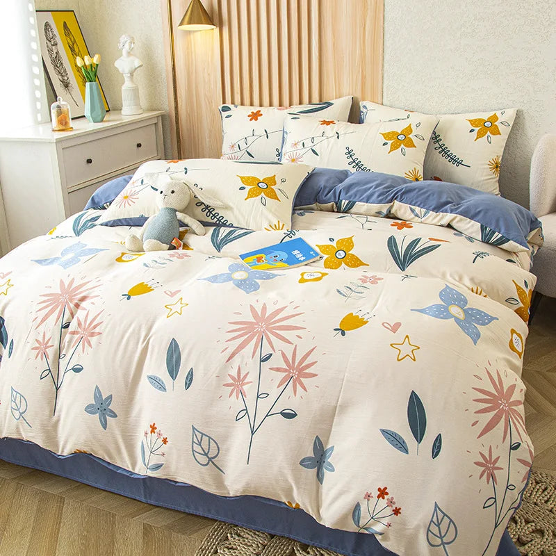 Afralia™ Flower Printed Washed Cotton Duvet Cover, Single/Queen/King Sizes