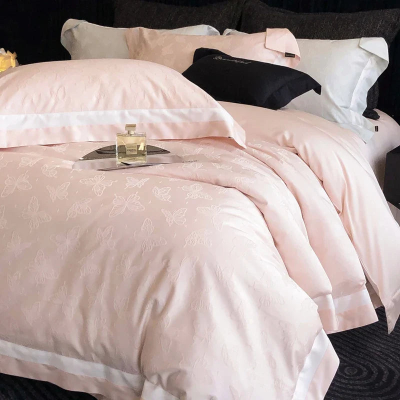 Afralia™ Butterfly Jacquard Bedding Set - 4Pcs Brushed Lyocell Cotton Duvet Cover & Sheet