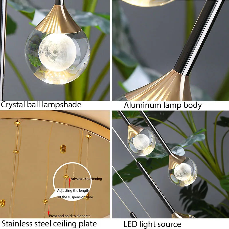 Afralia™ Gold Crystal Raindrop Chandelier for Staircase Foyer