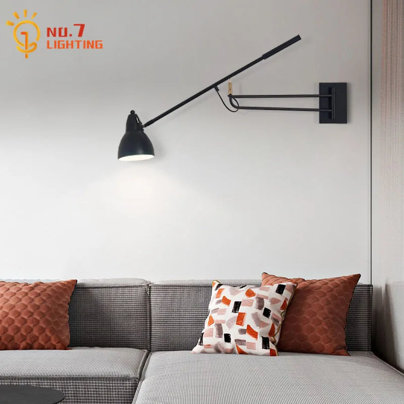 Afralia™ Medieval Industrial Swing Arm LED Wall Lamp for Bedroom Living Room Study