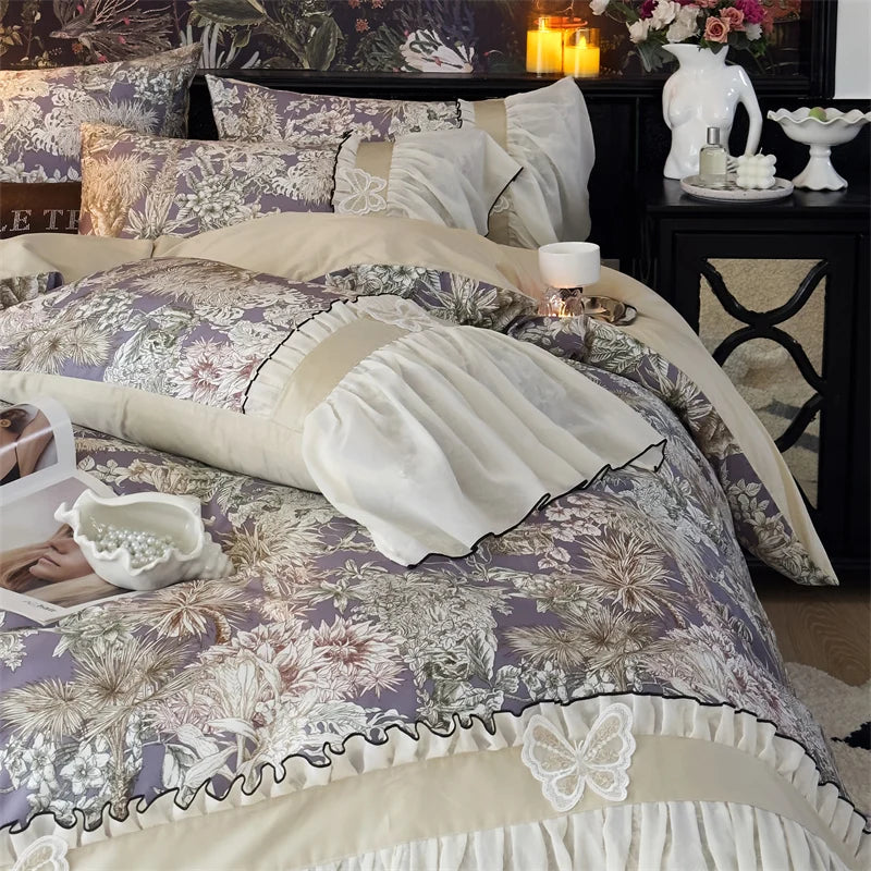 Afralia™ Exquisite Lace Ruffle Butterfly Egyptian Cotton Bedding Set