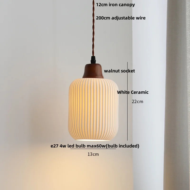 Afralia™ Wood & Ceramic LED Pendant Light for Kitchen Dining Room Decor