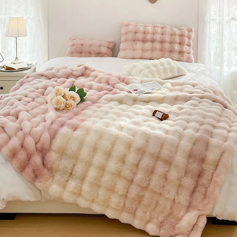 Afralia™ Plush Rabbit Fur Blanket: Ultra Soft Cozy Nap Sofa Cover for Winter Living.