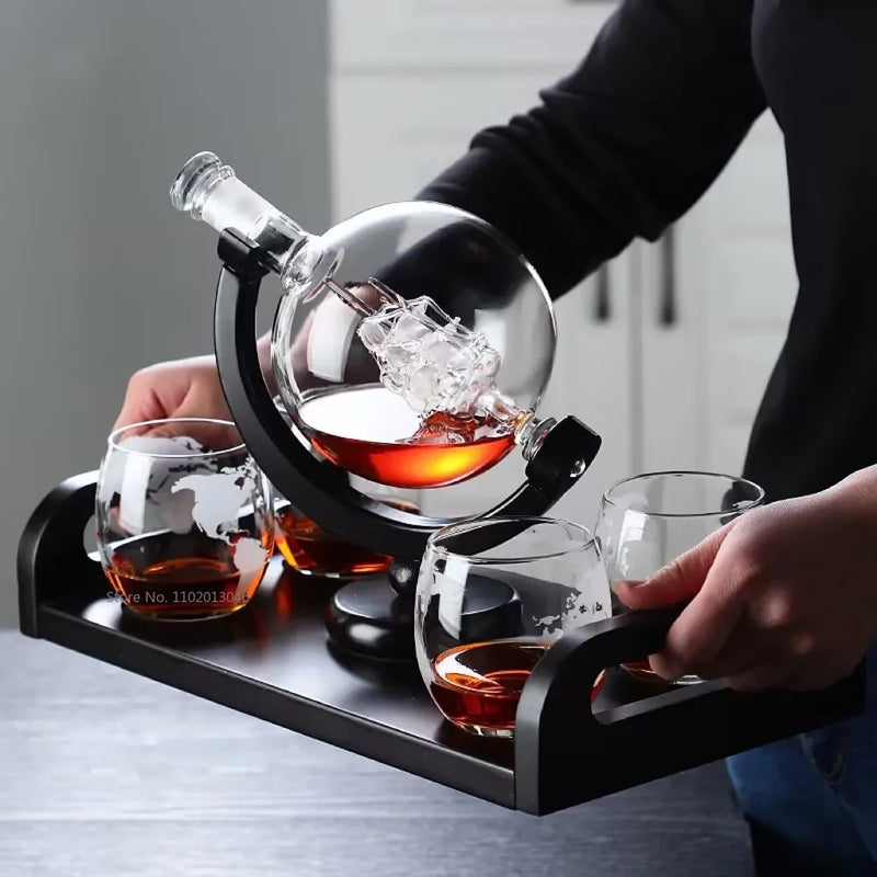 Afralia™ Earth Decanter Set Whiskey Red Wine Glass Creative Craft Decoration