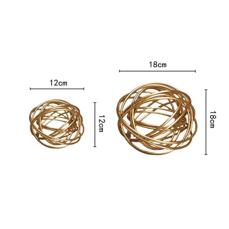 Afralia™ Geometric Golden Thread Metal Balls Decorative Figurines