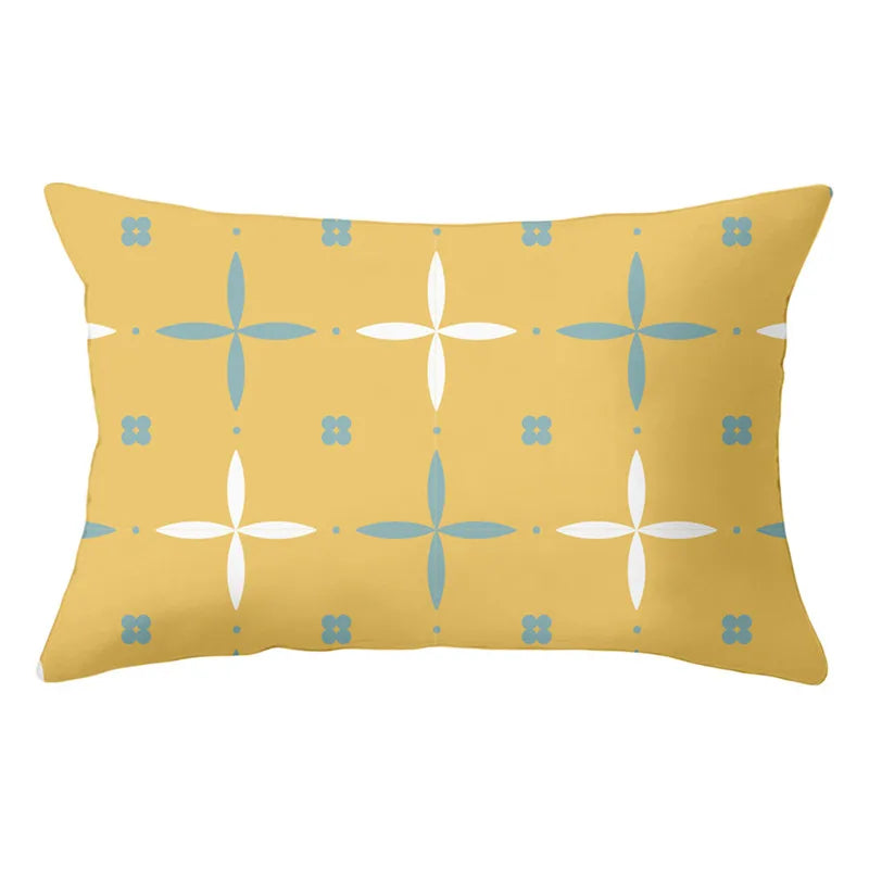 Afralia™ Geometric Striped Curved Rectangle Pillowcase - Yellow Blue Sofa Throw Pillows