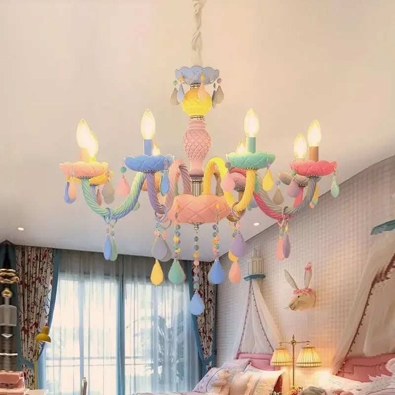 Afralia™ Crystal Chandelier Kids Bedroom Rainbow Candle Light Fixture