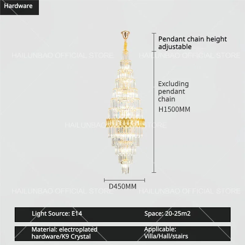 Afralia™ Hollow Spiral Staircase Chandelier | Modern Long Crystal Light for Villa Livingroom