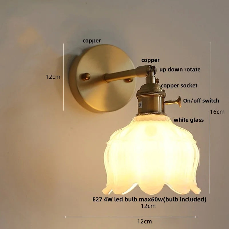 Afralia™ White Flower Glass Wall Lights: Up Down Rotate LED Bedroom Hotel Lamp
