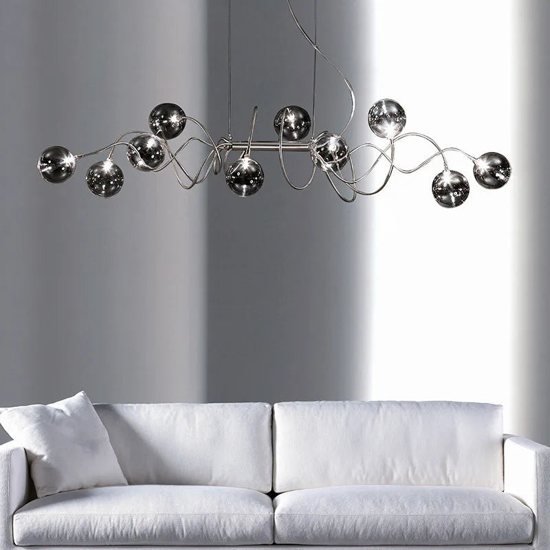 Afralia™ Smoky Gray Glass Chandelier with Chrome Plate - Modern Dining Room Pendant Lighting
