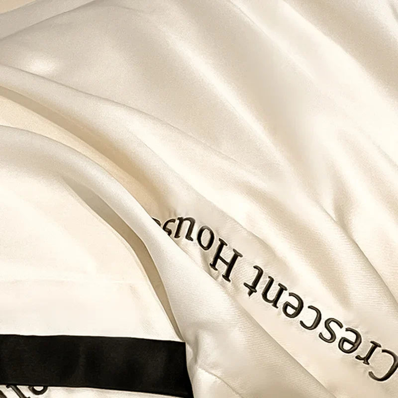 Afralia™ Ice Silk Embroidery Bed Set | Skin-Friendly Duvet Cover Kit | Comforter Sets