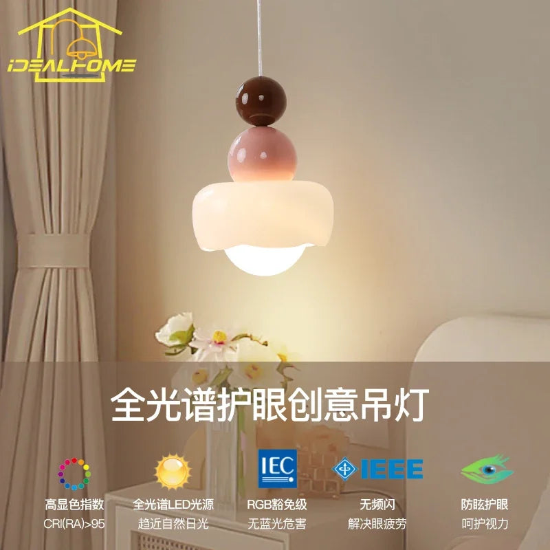 Afralia™ Cream Wind Resin/Glass Pendant Lights: Modern LED E27 Hanging Lamp for Bedroom, Bar, Kids Room