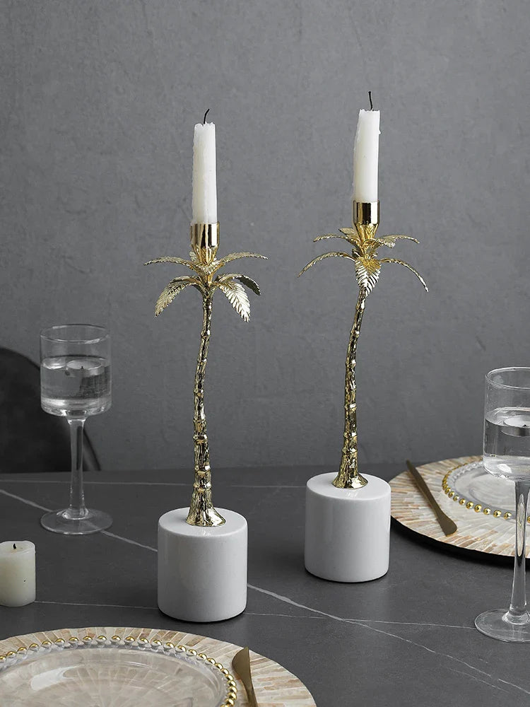 Afralia™ Golden Metal Candlestick with Volakos White Marble Base for Luxury Home Decor