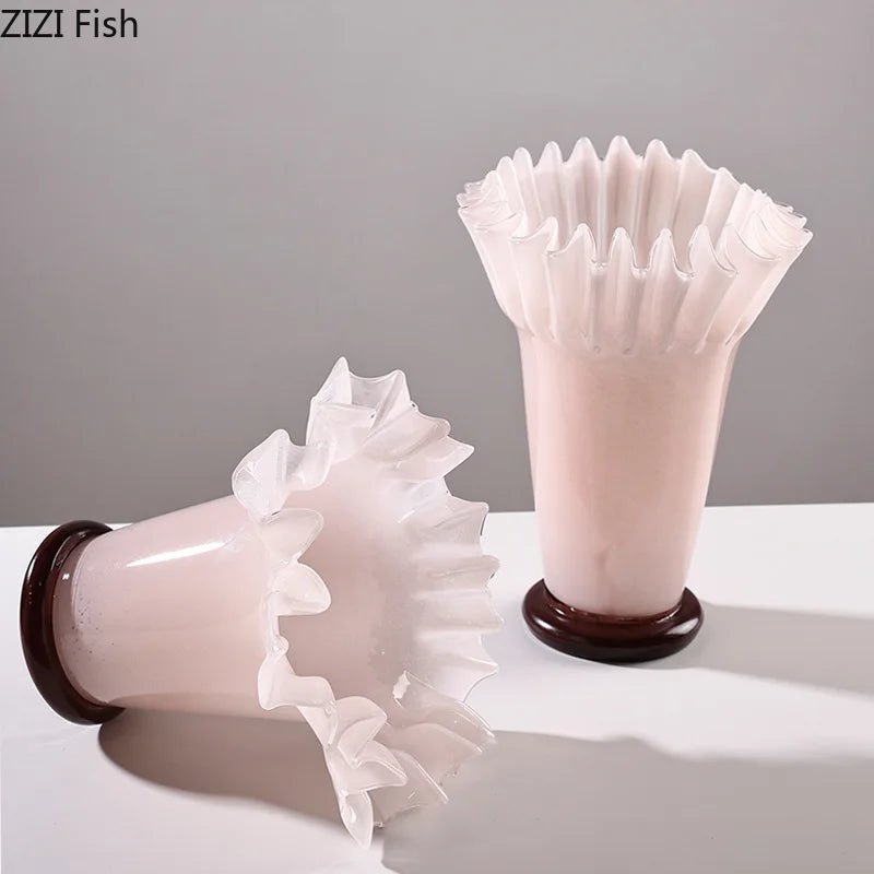 Afralia™ Lotus Leaf Edge Glass Vase: Table Flower Arrangement Room Decor Aesthetic