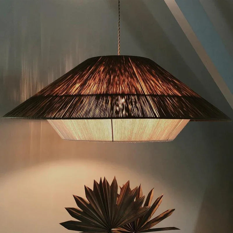 Afralia™ Wabi Sabi Hemp Rope Rattan Weave LED Chandelier Pendant Light Fixtures for Home Decor