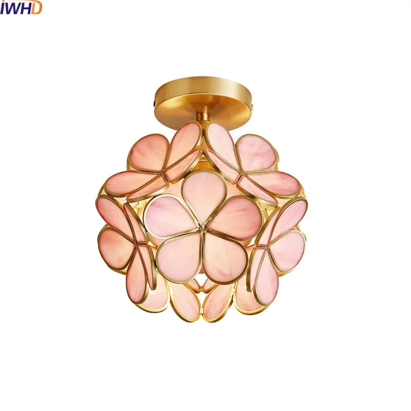 Afralia™ Nordic Flower Ball LED Ceiling Lights Copper Glass Chandelier