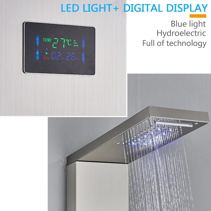Afralia™ LED Shower Panel Column Faucet with Rainfall Waterfall, Back Jet, Mixer Tap
