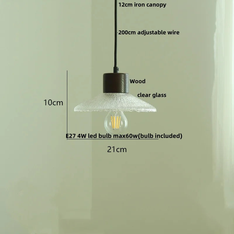 Afralia™ Clear Glass LED Pendant Light Fixture Wood Hanging Lamp