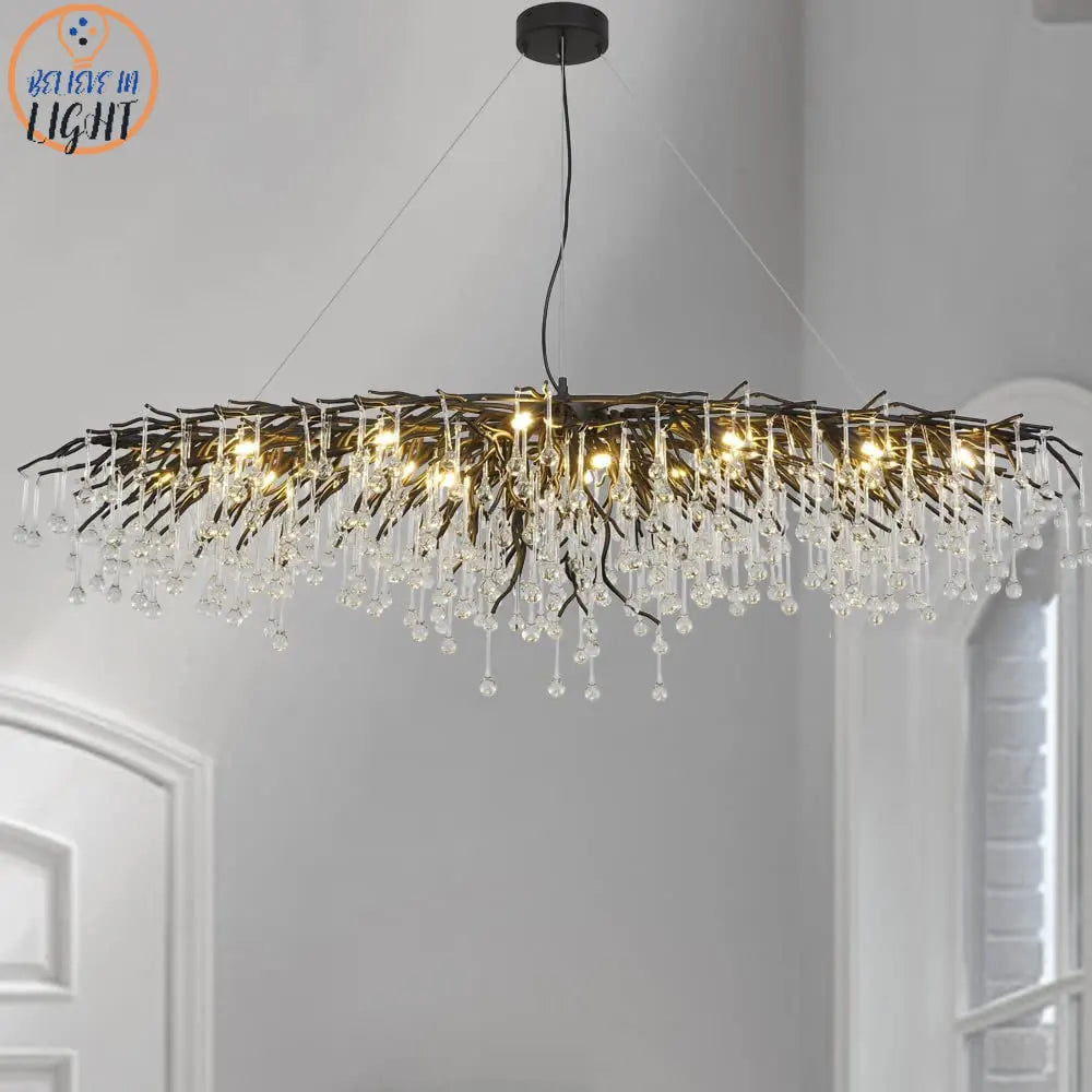 Afralia™ Crystal Chandelier: Black/Gold/Chrome Ceiling Lamp for Living Room & Dining Table