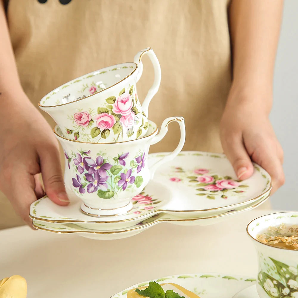 Afralia™ Vintage Phnom Penh Coffee Cup Set in Bone China for Home Office