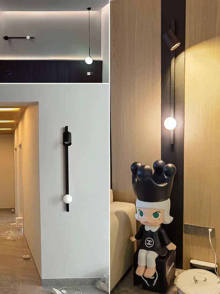 Afralia™ Long Strip Art Decorative Wall Lamp, Solid Wood, Black/White, Wall Mounted