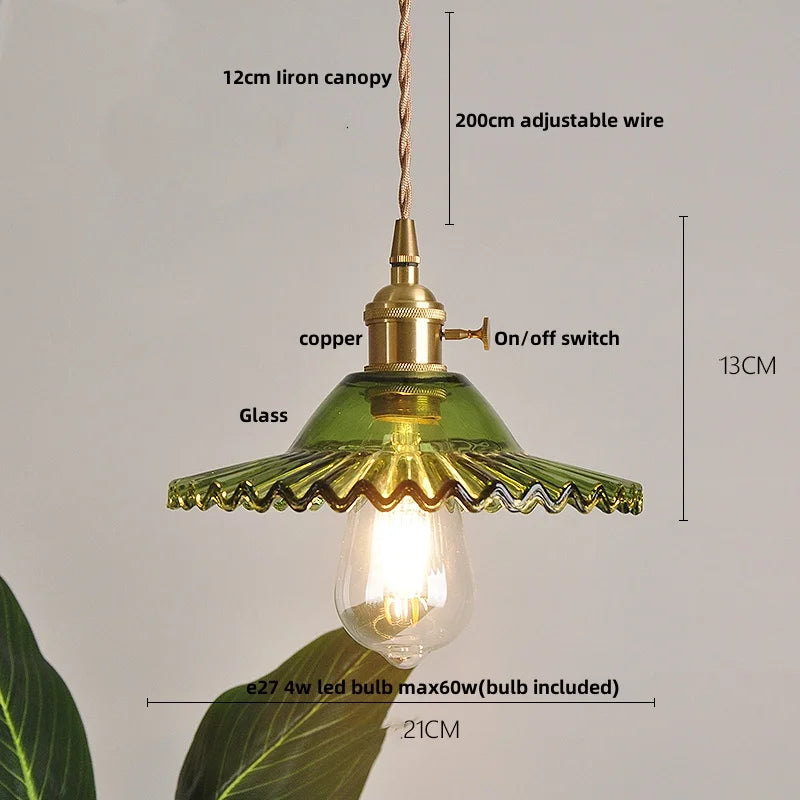 Afralia™ Green Glass LED Pendant Light: Nordic Modern Hanging Lamp for Bedroom Dining Room
